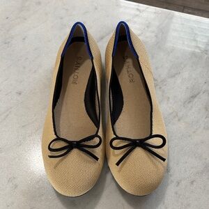 Rothy's Beige and Black Flats with Blue Trim